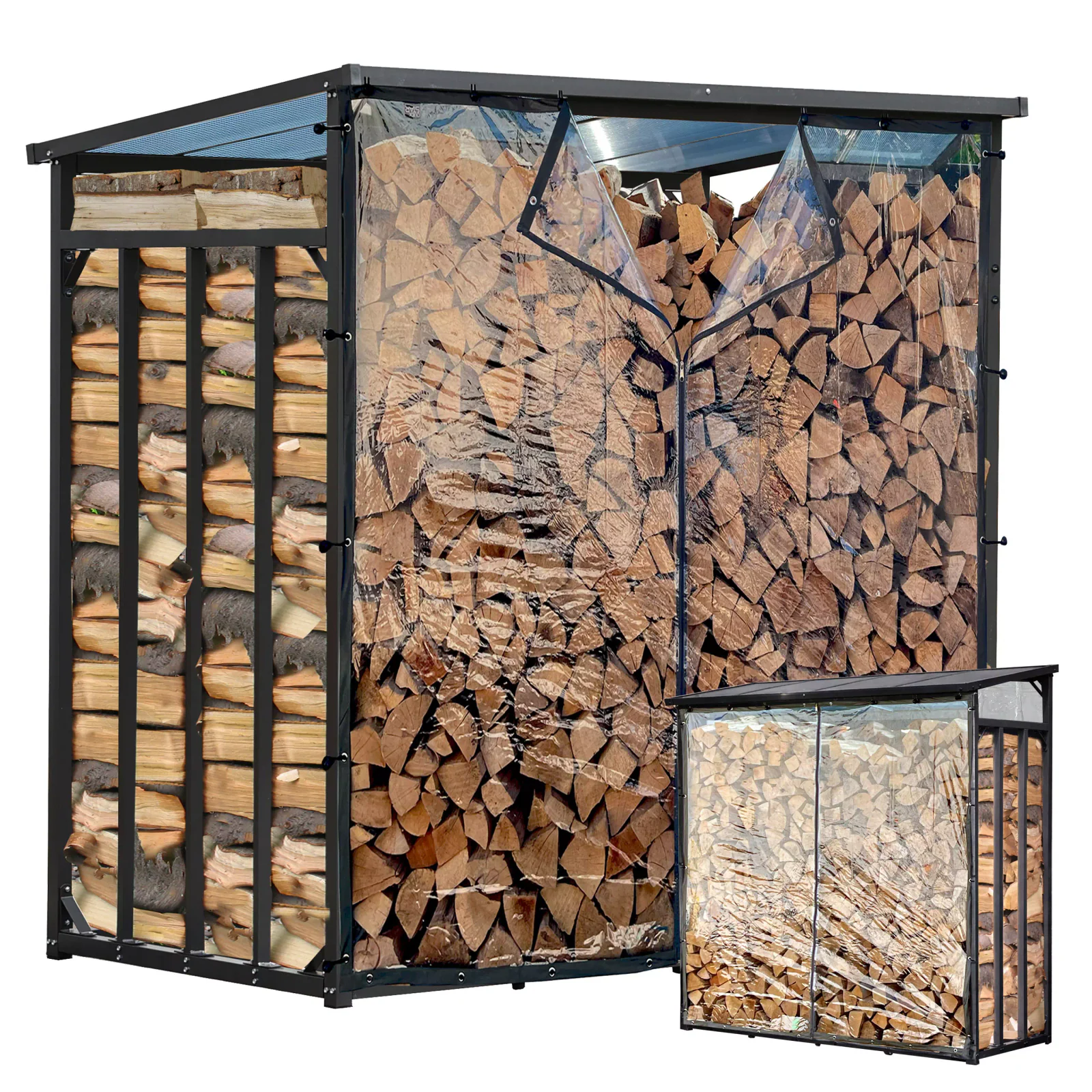 2 Stück Metall Kaminholzregal Anthrazit XXL 185 x 70 x 185 cm Garten