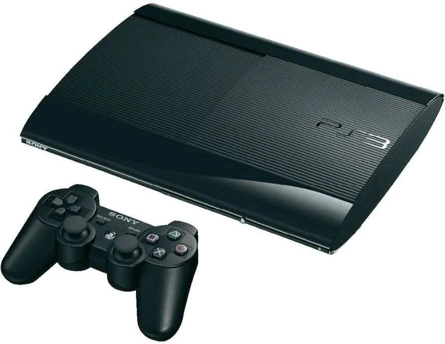 PS3 - Konsole Super Slim 500GB #schwarz + Uncharted Drakes Deception + GT5 Academy Edition + Original Controller (mit OVP) (gebraucht)