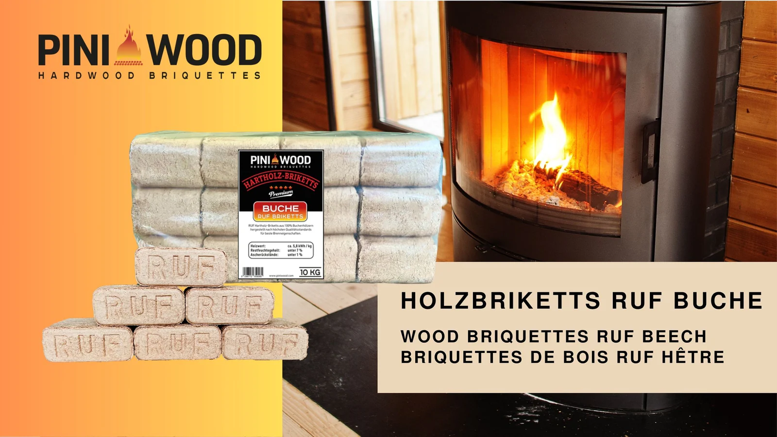 Holzbrikett, EICHE/BUCHE, Hartholzbrikett für den Ofen, Kamin