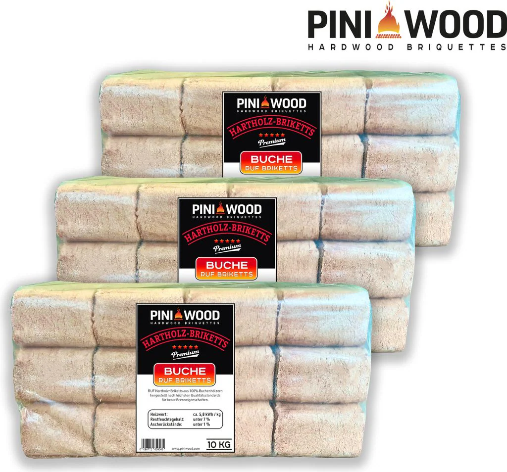 PINI 30 kg Holzbriketts 100% Buche Hartholzbriketts