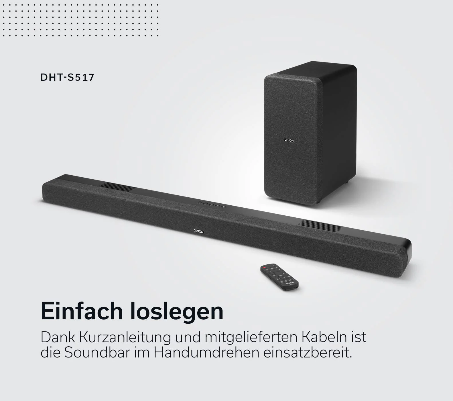 Denon DHT-S517 3.1.2 Dolby Atmos Soundbar System mit kabellosem Subwoofer