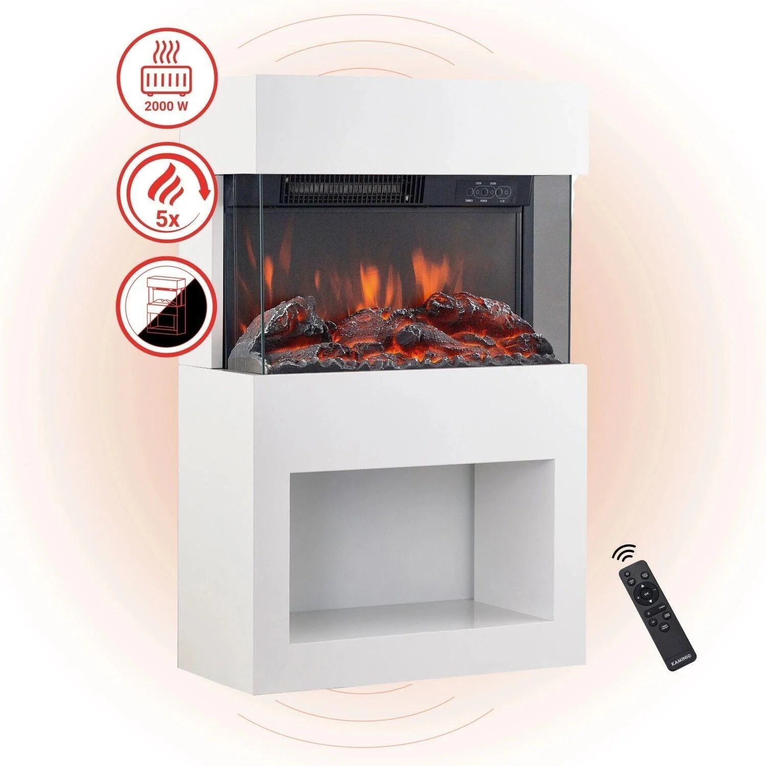 Kaminio Elektrokamin Henri Kaminofen Heizung 3D-Flammeneffekt Holzfach Weiß