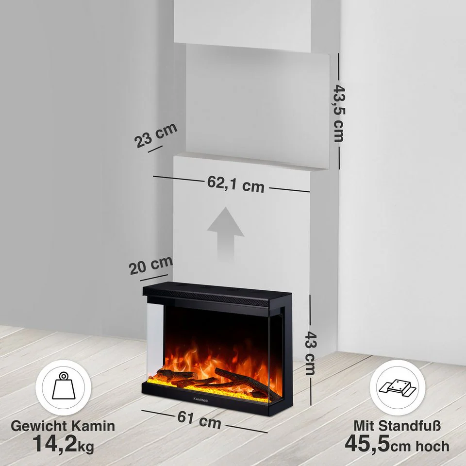 Kaminio Elektrokamin LEA 3in1 Kamin Panorama Heizung 3D-Effekt 12 Flammen 42"