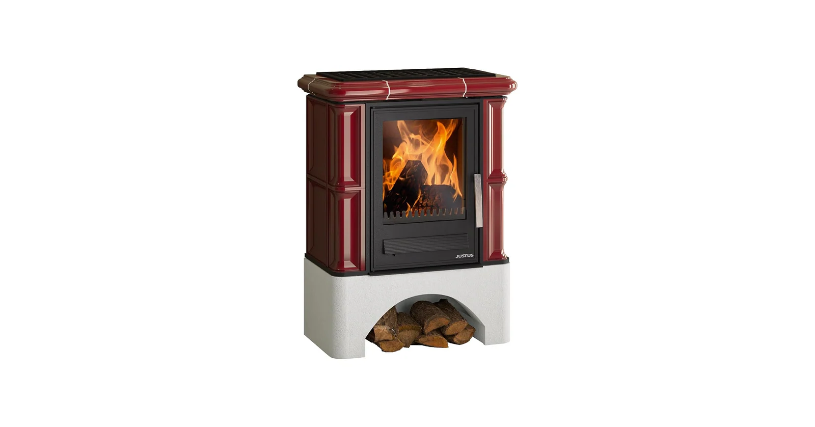 Justus Kaminofen Bavaria Rot mit Keramik-Verkleidung inkl. Sockel 7 kW EEK: A