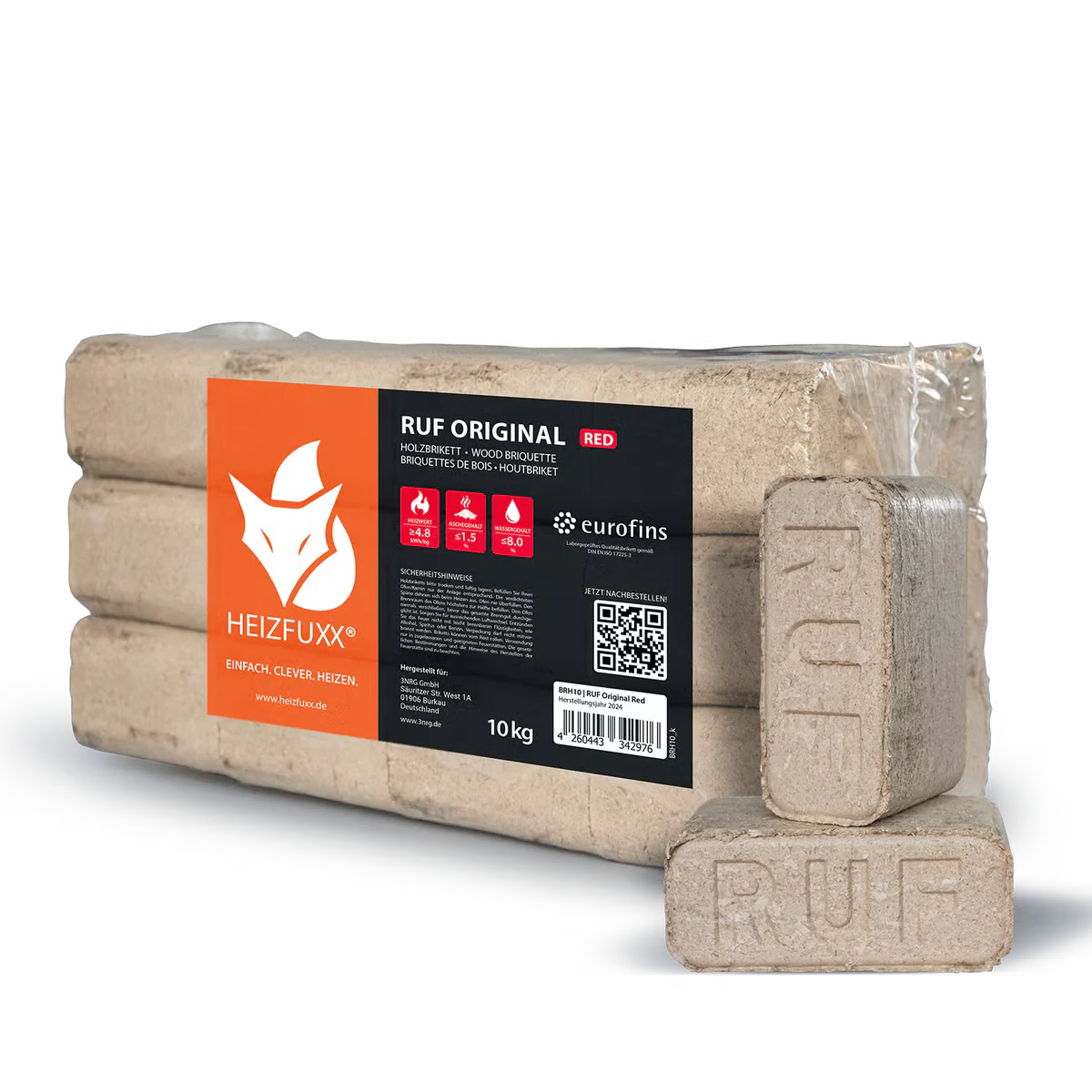Heizfuxx Holzbriketts Ruf Original Red 10kg x 30 Gebinde 300kg Palette