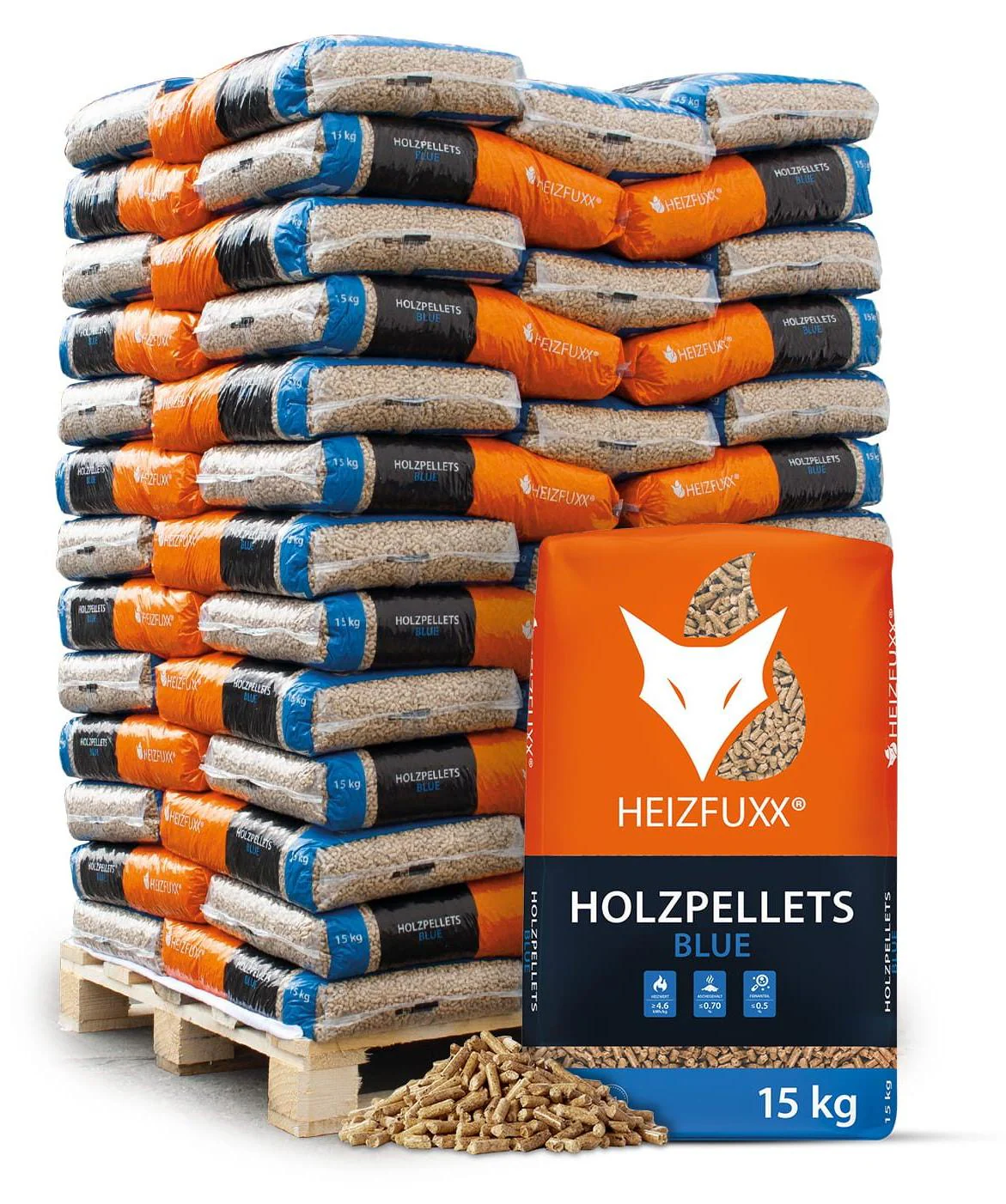 Heizfuxx Holzpellets Blue 15kg x 65 Sack 975kg Palette