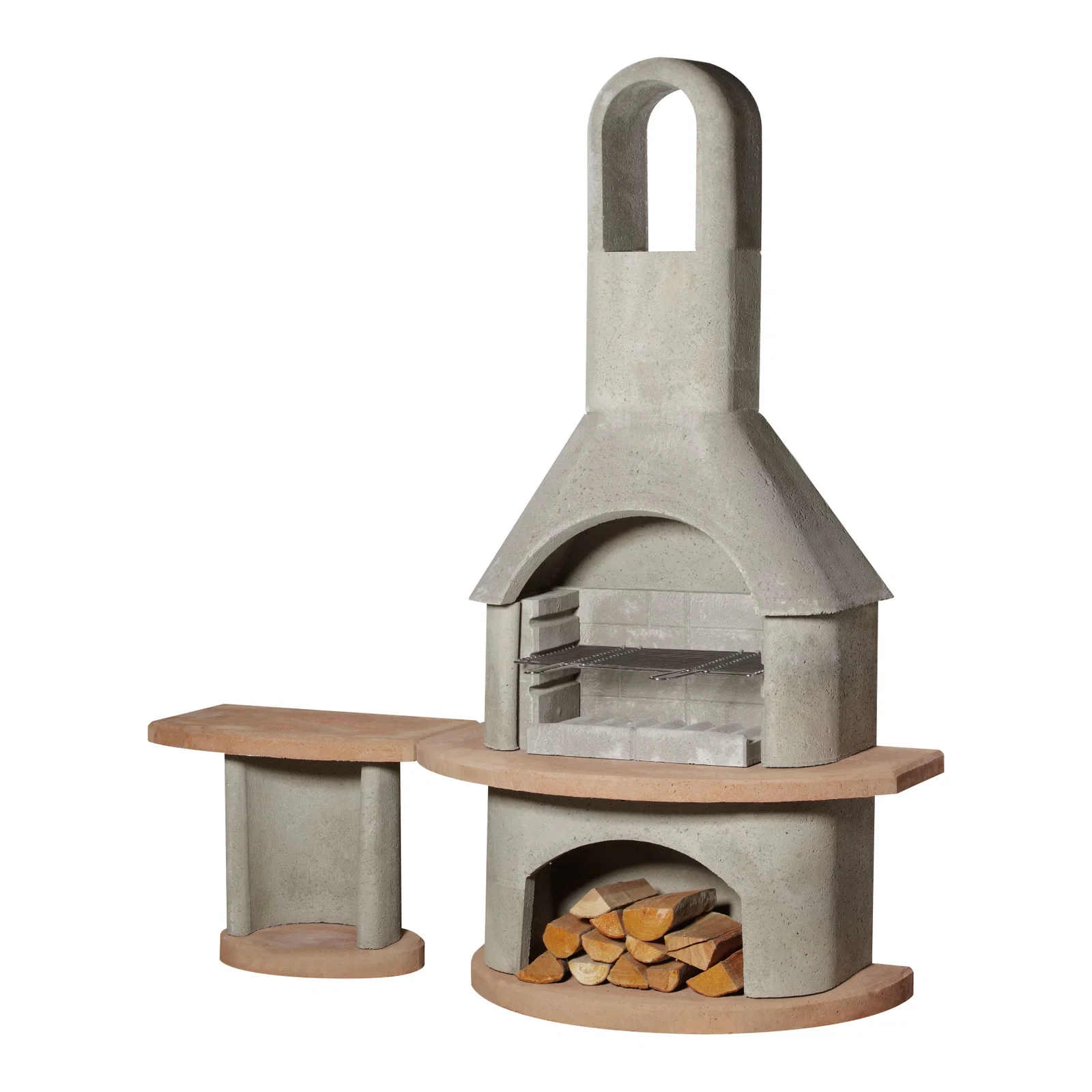 Buschbeck Grillkamin Carmen mit Tisch Grau-Terrakotta