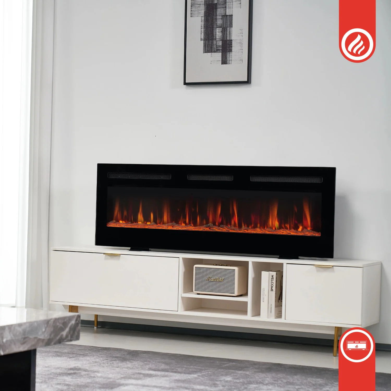 Kaminio Elektrokamin Marlon 3in1 Kamin Heizung 3D-Flammeneffekt 12 Flammen 42"
