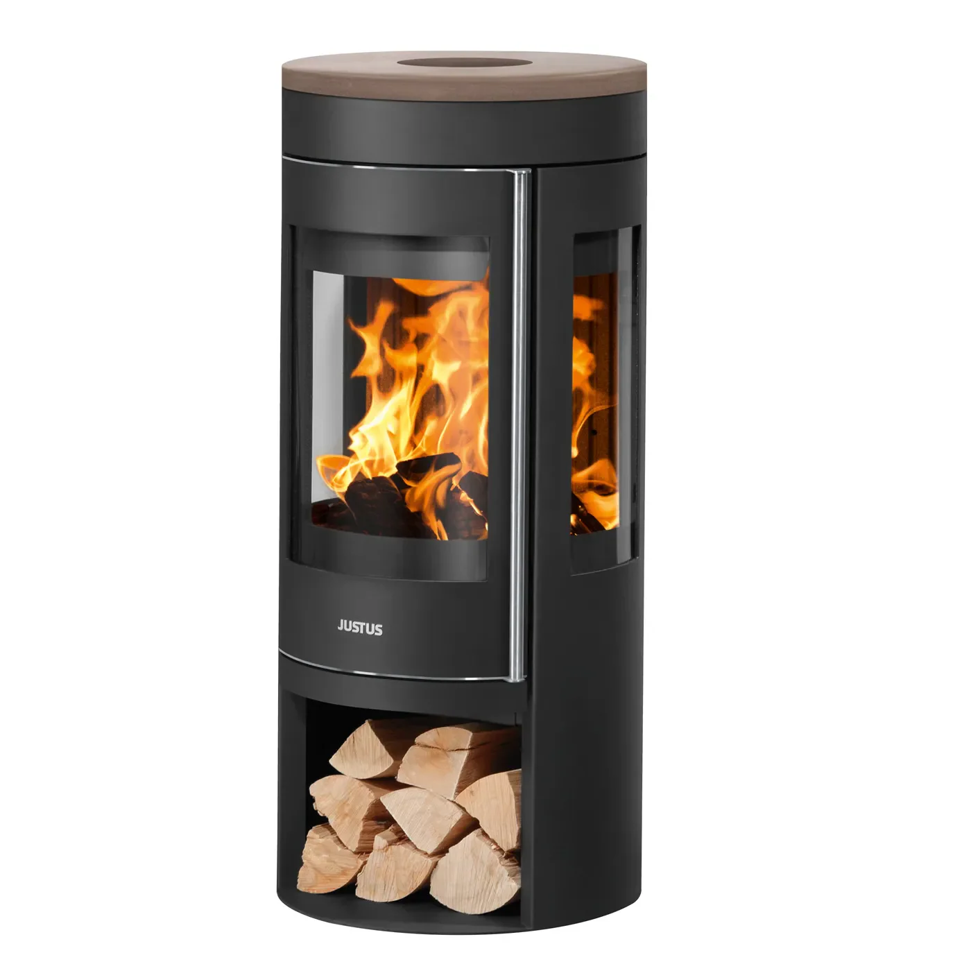 Justus Kaminofen Mino Trios 2.0 Stahl Schwarz Sandstein Holzoptik 5 kW EEK: A+